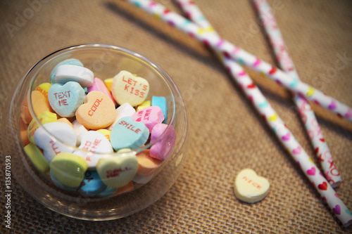 valentine candies in glass cup