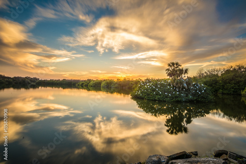 Sarasota Lakes Sunset with Clouds Reflecting in Water © Andrew
