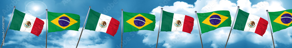 mexico flag with Brazil flag, 3D rendering mexico flag with Brazil flag, 3D rendering
