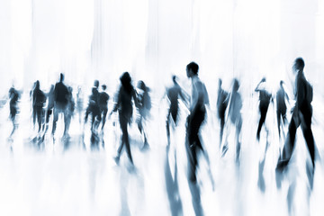 group of people in the lobby business center and blue tonality