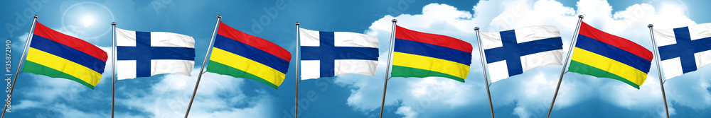 Mauritius flag with Finland flag, 3D rendering Mauritius flag with Finland flag, 3D rendering