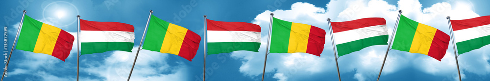 Obraz premium Mali flag with Hungary flag, 3D rendering