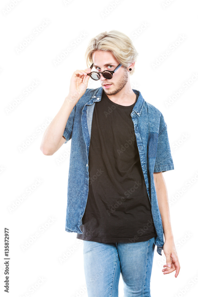 Hipster man with sunglasses studio shot
