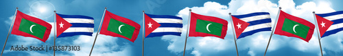 Maldives flag with cuba flag, 3D rendering