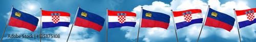 Liechtenstein flag with Croatia flag, 3D rendering
