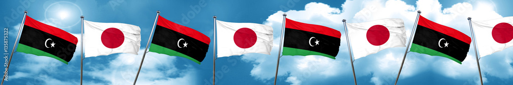 Libya flag with Japan flag, 3D rendering