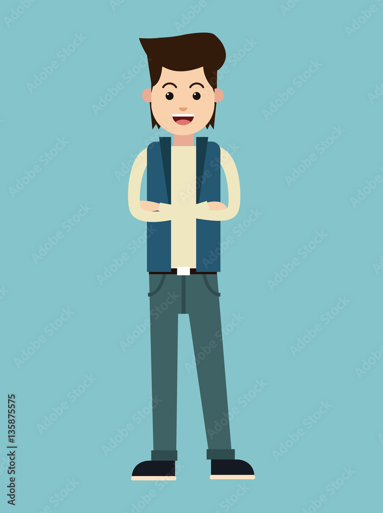 young man happy with blue vest stylish vector illustration eps 10