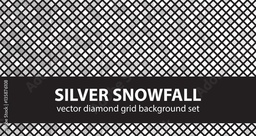 Diamond pattern set "Silver Snowfall". Vector seamless backgrounds