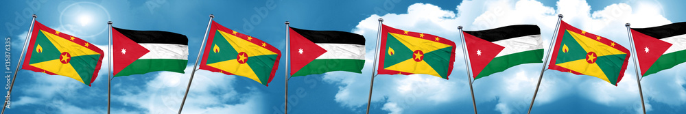 Grenada flag with Jordan flag, 3D rendering Grenada flag with Jordan flag, 3D rendering