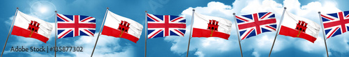 gibraltar flag with Great Britain flag, 3D rendering