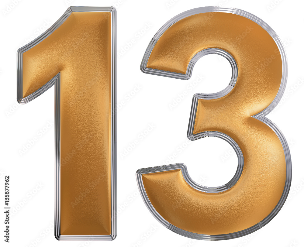 Numeral 13, thirteen, isolated on white background, 3d render Stock
