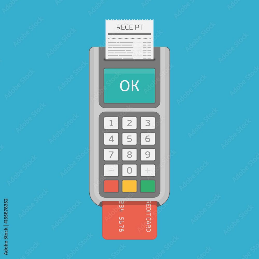 Pos terminal in flat style. Pos terminal in flat style.