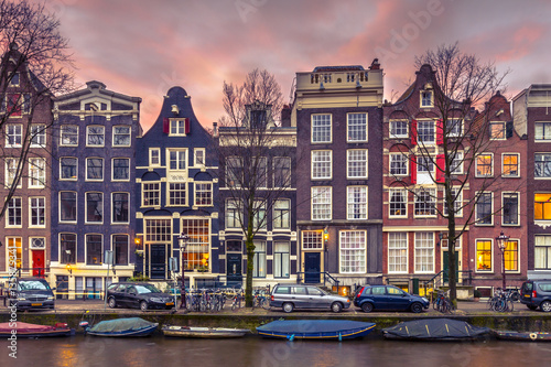 Row of Canal houses on the Brouwersgracht in Amsterdam in vintag