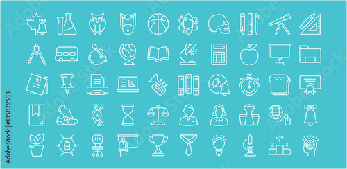 Set Vector Flat Line Icons School