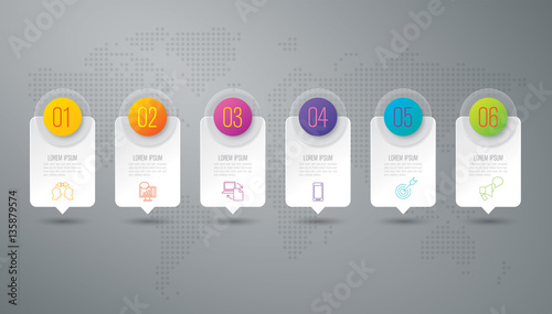 Infographic design vector and business icons with 6 options.