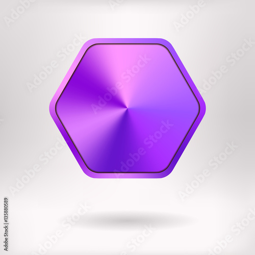 Brushed Metal Hexagonal Button    - vector illustration