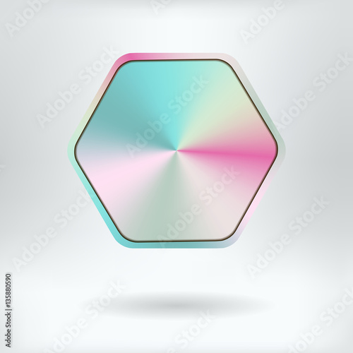 Brushed Metal Hexagonal Button    - vector illustration