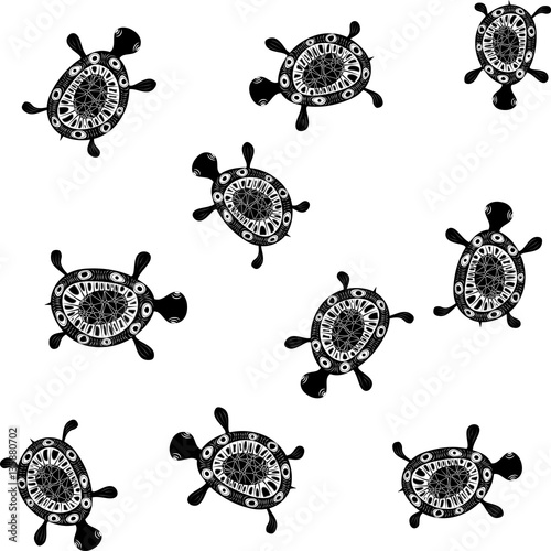 Continuous pattern with petroglyphic Turtle - vector illustration photo