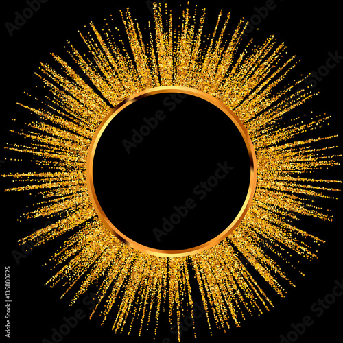 Gold tinsel round frame - vector illustration 