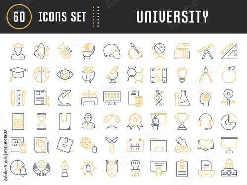 Set Vector Flat Line Icons University
