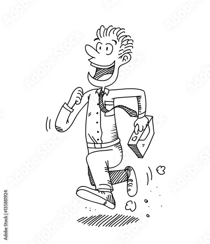 Happy Salaryman Going to Work  A hand drawn vector cartoon illustration of a white collar worker going to work with happy expressions
