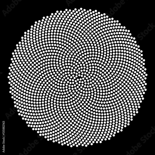 Epicycloid stippled disc for design project on black - vector illustration 