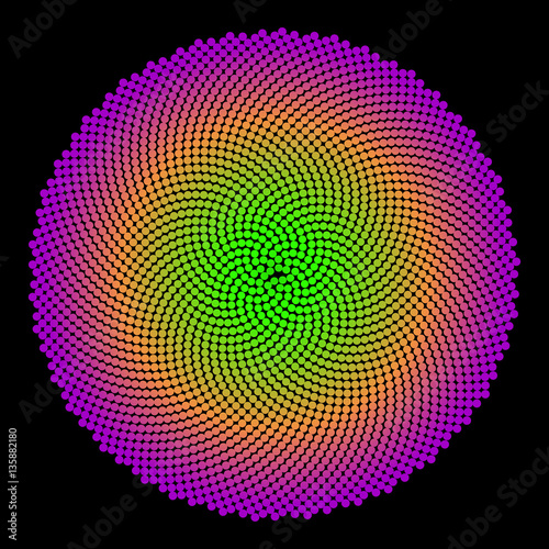 Epicycloid stippled disc for design project on black - vector illustration 