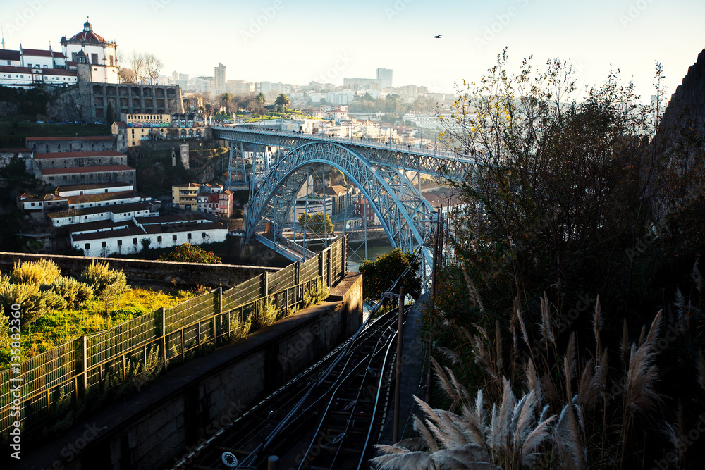 Fototapeta premium Dom Luis I iron bridge over Douro river at Porto, Portugal.