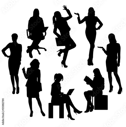 Business Woman or Secretary Activity Silhouettes, art vector design