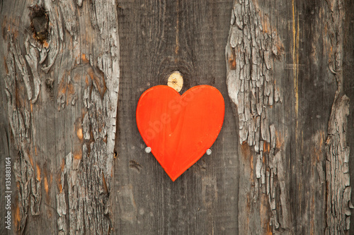 Red heart on a rustic wooden background. St. Valentine s Day