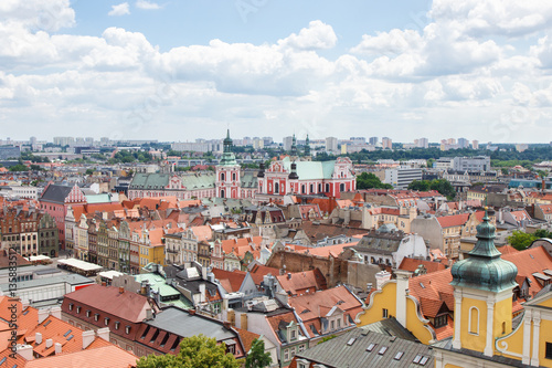 Poznan, Poland - June 28, 2016: View on buildings and collegiate church in polish town Poznan