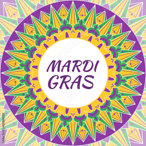Mardi Gras carnival background vector. Illustration with ornament yellow  green and purple round pattern for cards  party invitation  banner  poster or flyer.