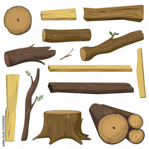 Wooden materials tree logs vector isolated