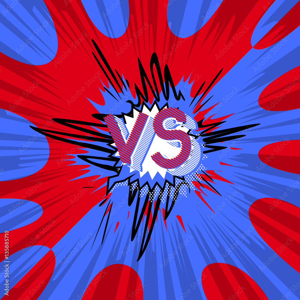 Obraz premium Vector decorative background with versus letters in pop art style.