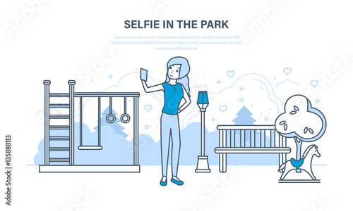 Girl doing a variety of fun selfie in the park.