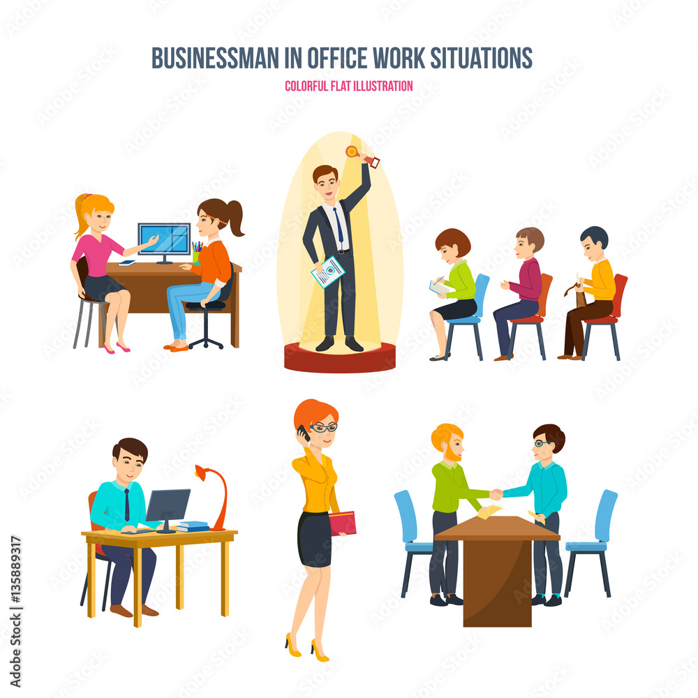 Businessman in office work situations concept: discussion, conference, communications, partnerships.