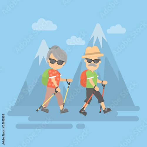 Old couple in mountains.
