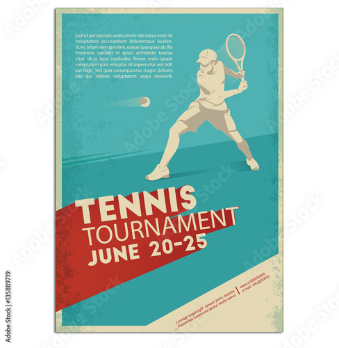 Poster,Flyer in Retro Style.Tennis player . Text and background on a separate layer, color can be changed in one click.