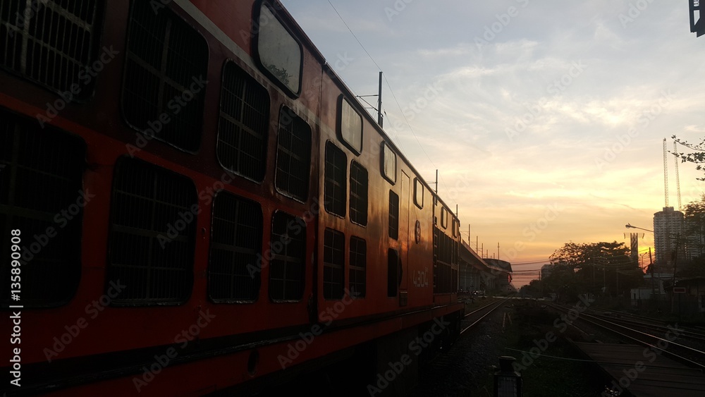 Train with beautiful in the morning sunrise