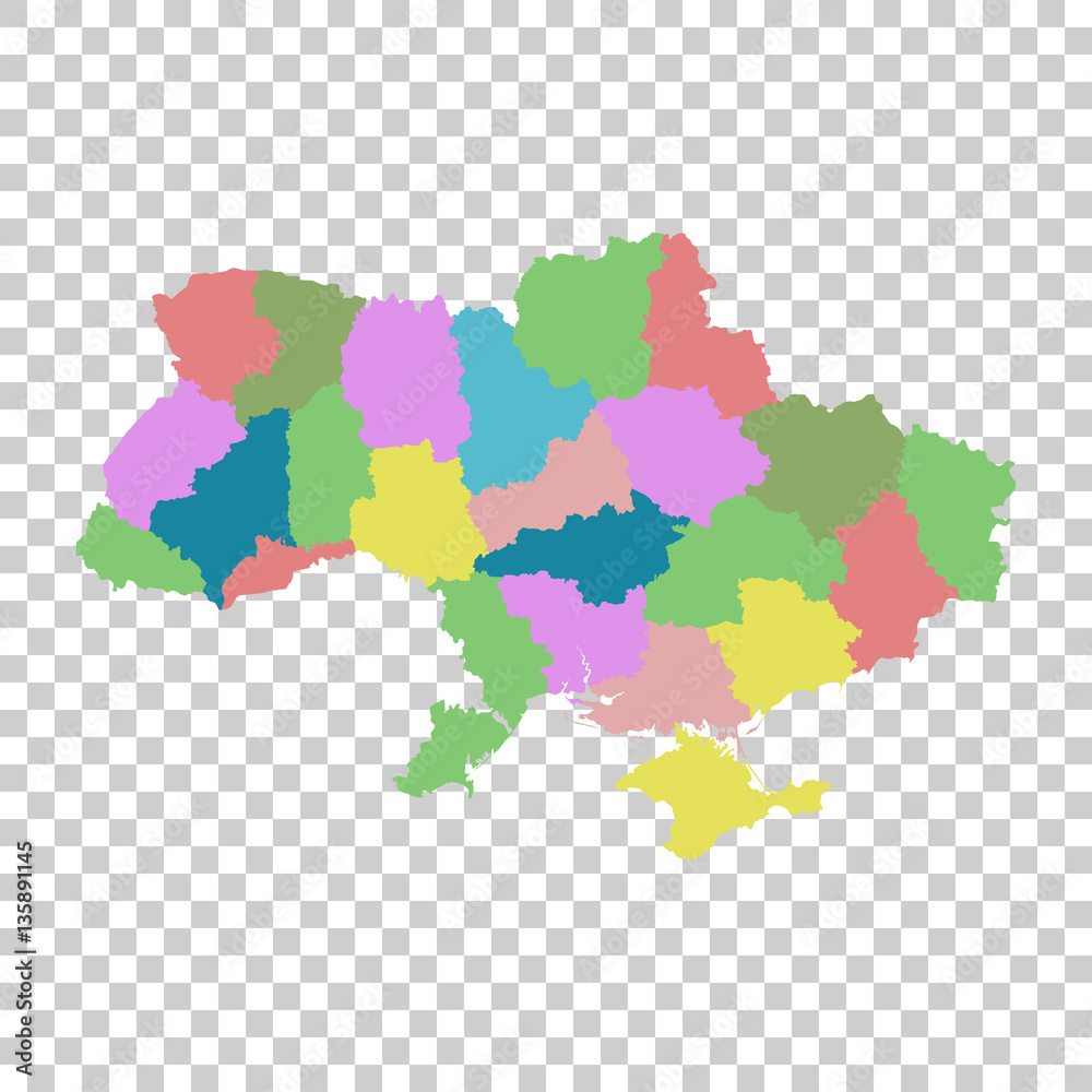 Ukraine with regions on isolated background. Flat vector