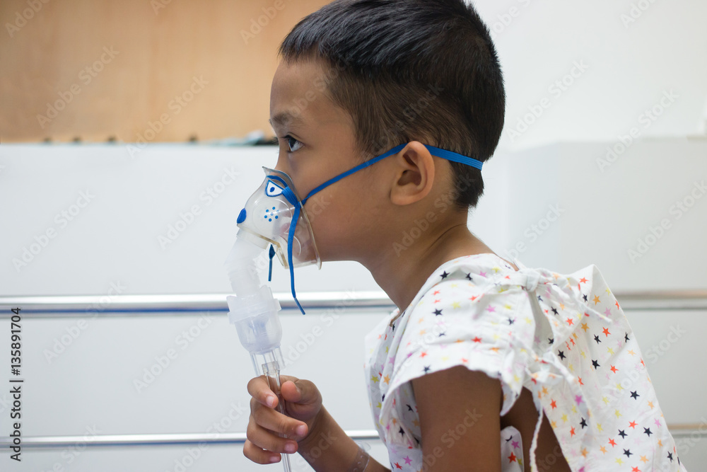 little boy with inhalator in hospital Stock Photo | Adobe Stock
