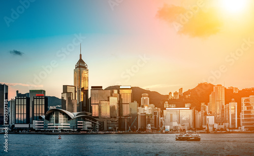 hong kong harbour view with sunlight