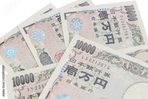 Banknotes of the Japanese 10,000 yen -Isolated on white background