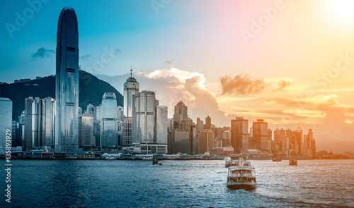 Photography hong kong harbour view with sunlight