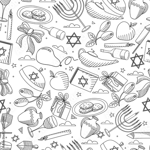 Hanukkah line art design vector illustration seamless coloring book