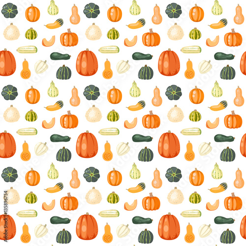 Seamless pattern with pumpkins on white