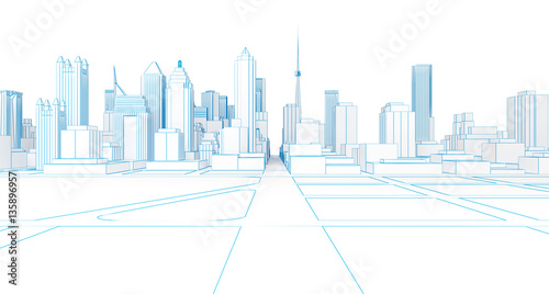 Fototapeta Naklejka Na Ścianę i Meble -  low poly wireframe white city 3d rendering