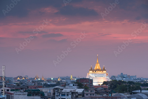 golden mount temple (wat sraket rajavaravihara) at sunset © surachetkhamsuk