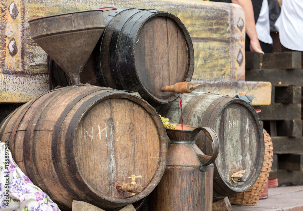 old barrels and tools for wine production old barrels and tools for wine production