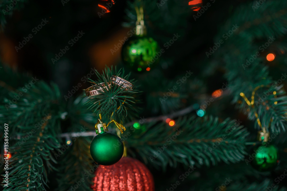 Wedding rings on Christmas tree